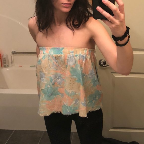 VTG Cut Off Convertible Floral Crop Baby Doll Tube Top / A-Line Flare Mini Skirt - Picture 4 of 14